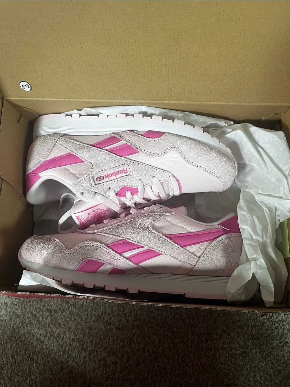 Reebok Kids CL Nylon Sneakers - White & Pink